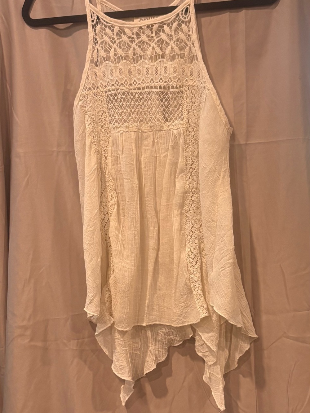 Rebellion Cream Crochet-Inset Tank Top